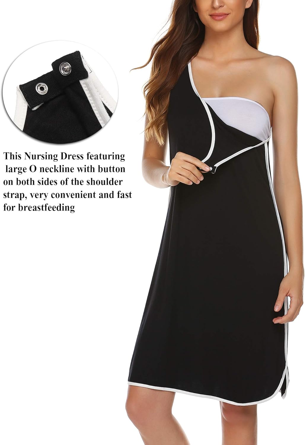 Ekouaer Labor and Delivery Gown for Hospital 3 in 1 Nursing Dress Sleeveless Maternity Snap Button Breastfeeding Nightgown - Image 2