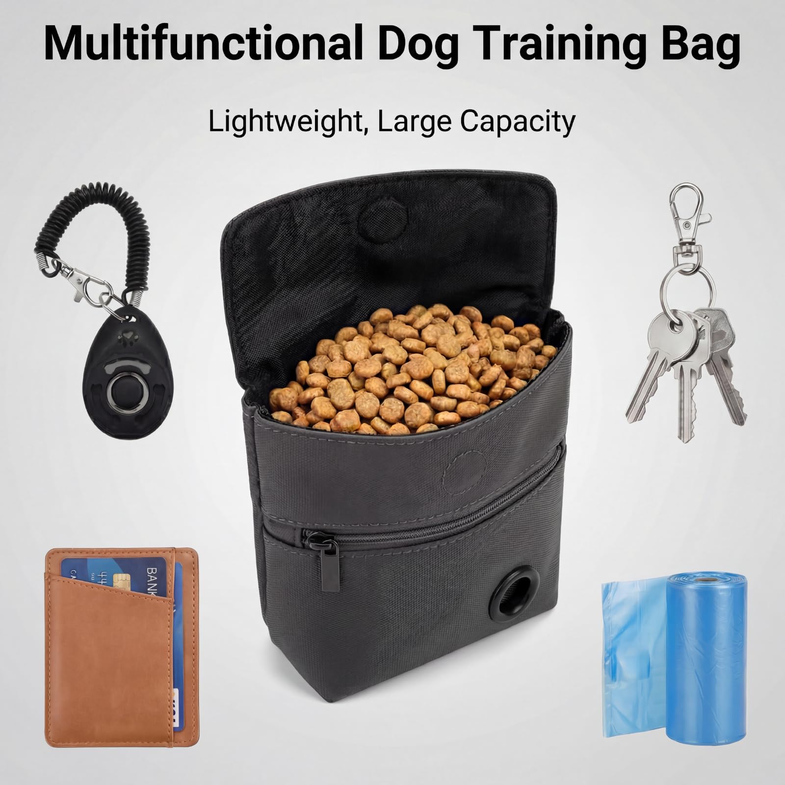 Shmidgoo Dog Treat Pouch and Dog Training Clicker, Treat Bag with Poop Bag Dispenser, Powerful Magenetic Clasp, Metal Clip Waist Belt Fanny Pack for Pet Walk Dog Training (Black) - image 4