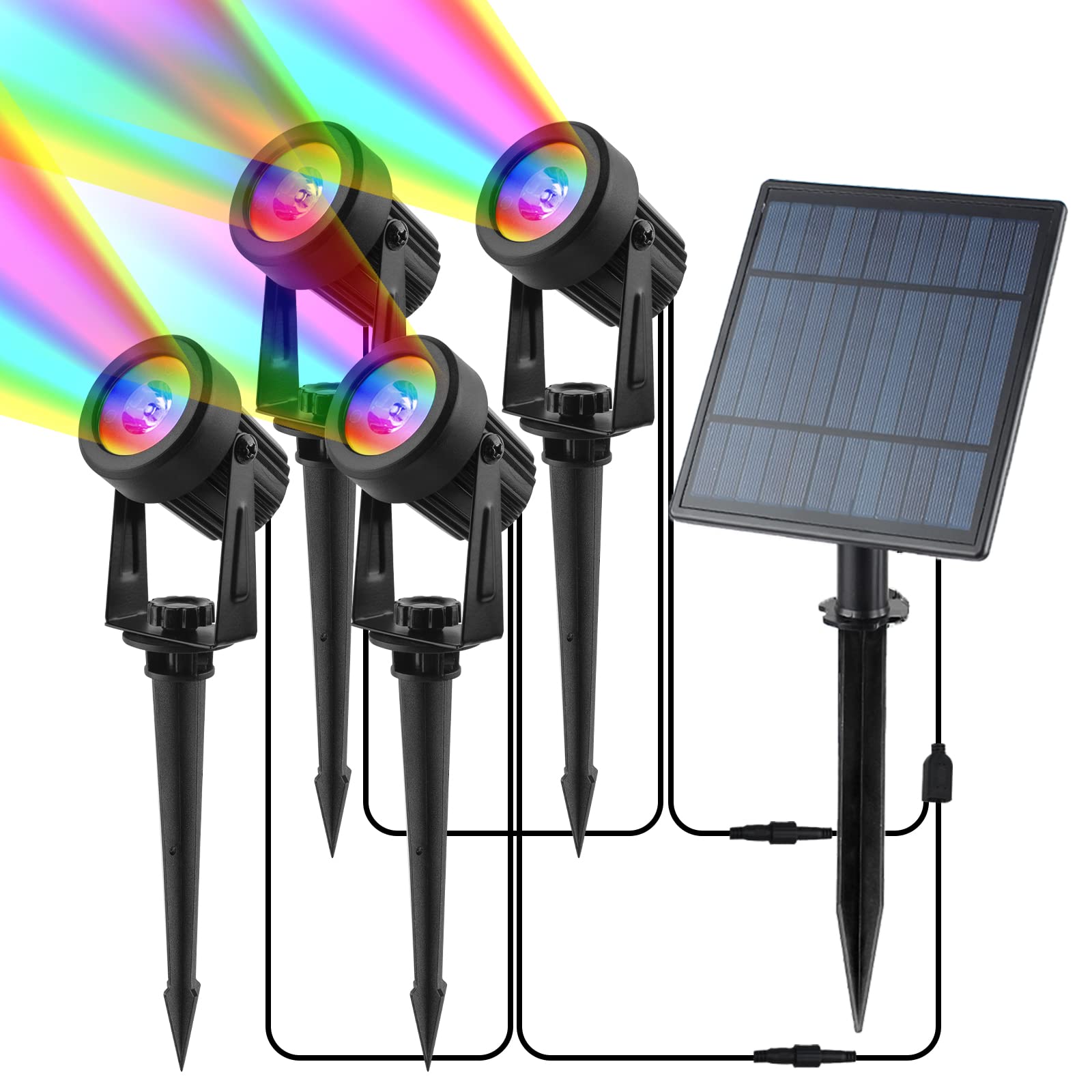 Focos Solares Para Exteriores, RGB Focos Solares de Color, Focos Solares para Jardín, IP65 Impermeables Lámpara Solar para Exteriores para Jardín, Patio, Césped, Camino 4 en 1