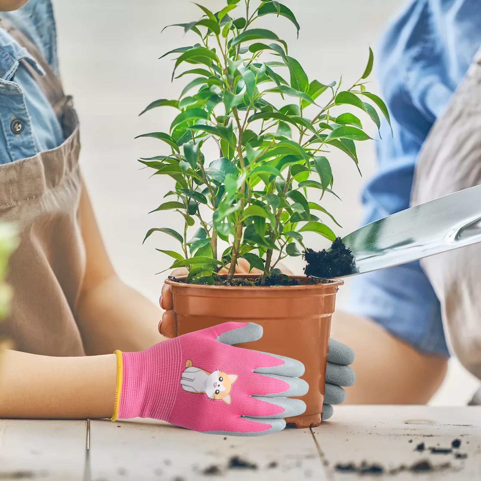 3 Paia Guanti da Giardinaggio, Guanti da Lavoro di Sicurezza per Bambini, Guanti Protettivi Antiscivolo per lavori domestici, pittura, attività all'aperto, 3 a 10 anni Ragazzi e Ragazze (5-7 anni)