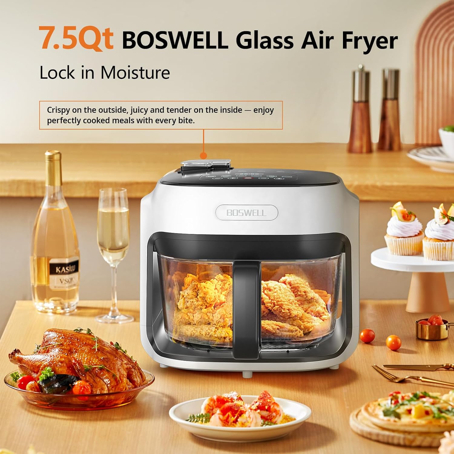 BOSWELL Glass Air Fryer with 6-in-1 presets