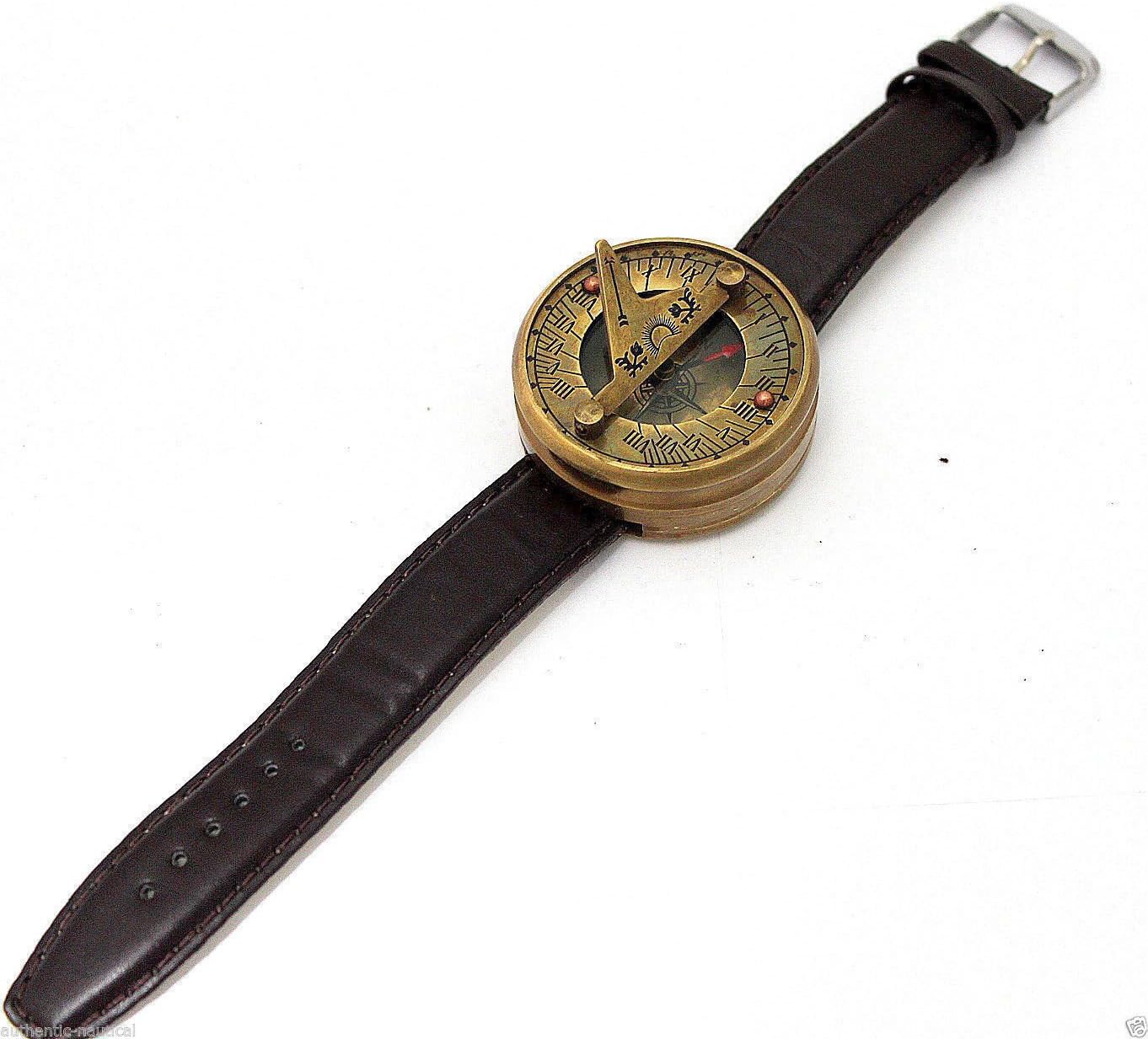 Calvin AntiquesCalvin Antiques Brass-Wrist-Watch-Sundial-Compass