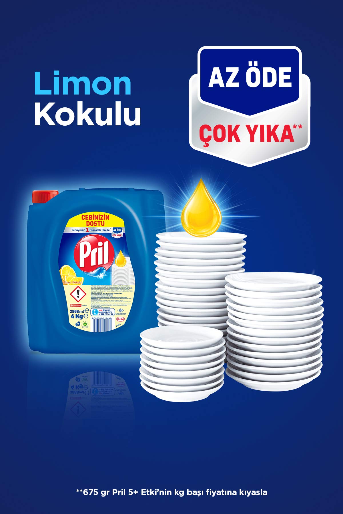Pril Limon Kokulu Sıvı Bulaşık Deterjanı 1 x 4 KG, Limon 4kg