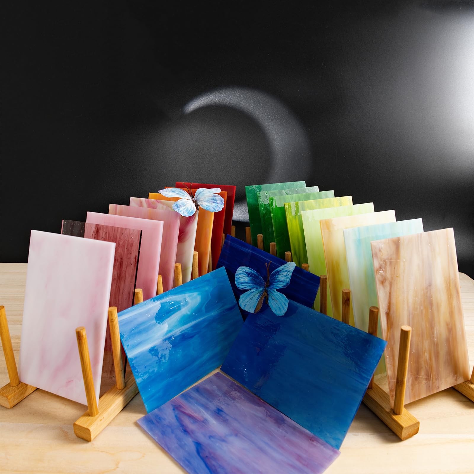 24 Pièces Verre pour Vitrail Opaque 10x15cm, Feuilles Mosaïque Irisées Couleurs Mélangées, Fournitures Loisirs Créatifs DIY, Attrape-Soleil et Décoration Maison