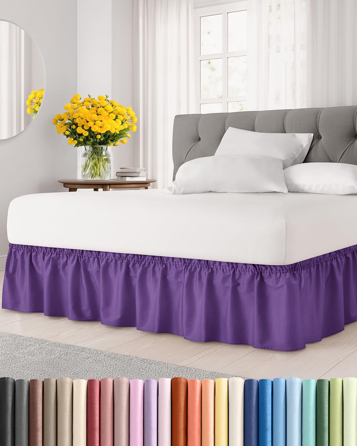 CGK Wrap Around Dust Ruffle Bed Skirt - Queen Size, 9" Inch, Purple