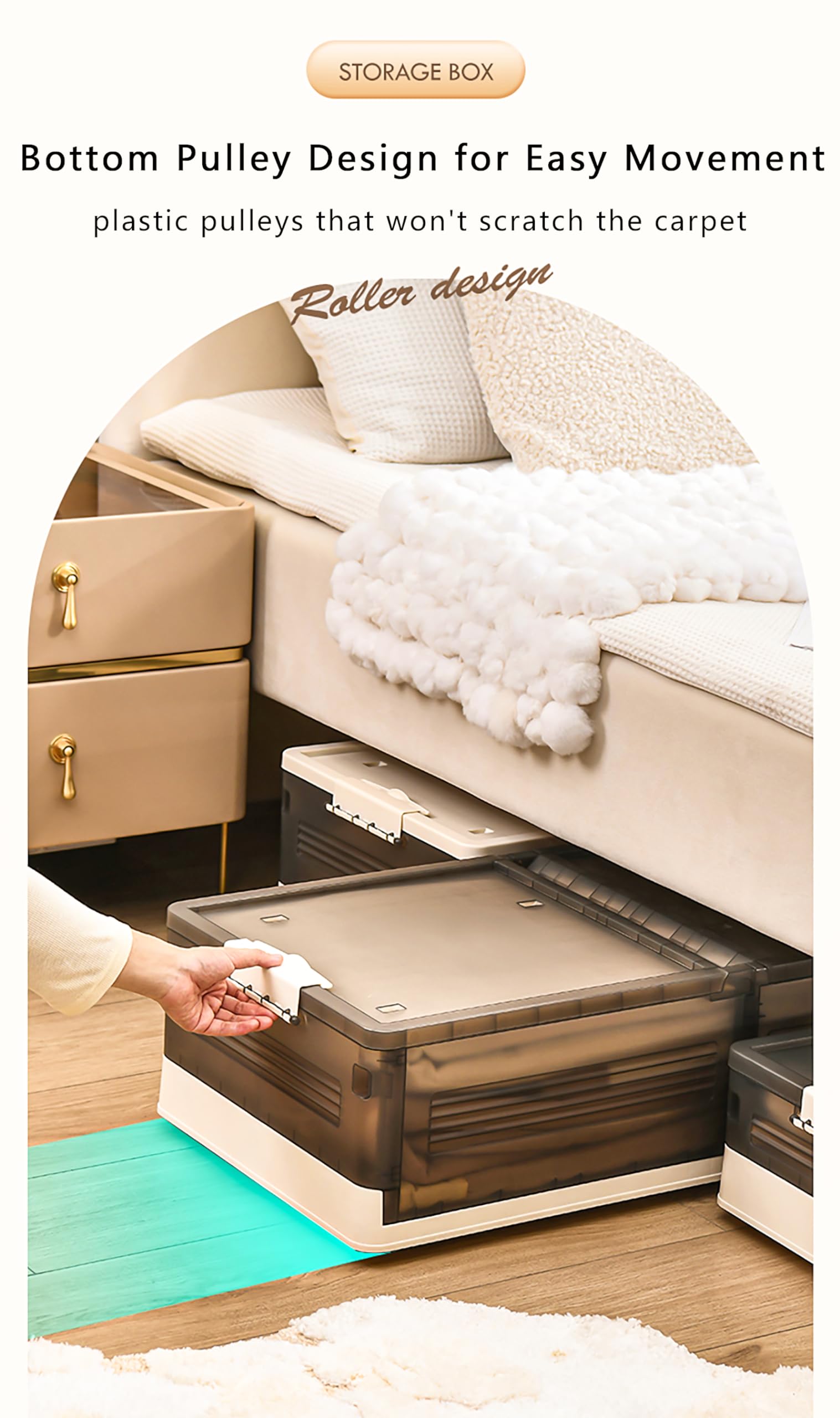 Under Bed Storage 2 Pack, Stackable Under Bed Storage Containers with Wheels, Folding Plastic Storage Box with Lidï¼ŒUnder Bed Storage Bins Drawer for Clothes, Shoes,Blankets