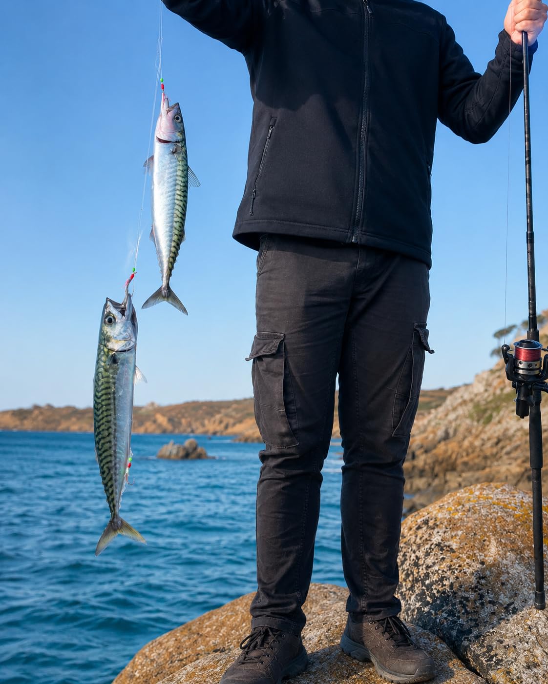 Ametralladora TSURI Sabiki con pluma brillante 5 cm – Señuelo de pesca en el mar para caballas, bares, lugares y órfias Tamaño anzuelos: 1/0