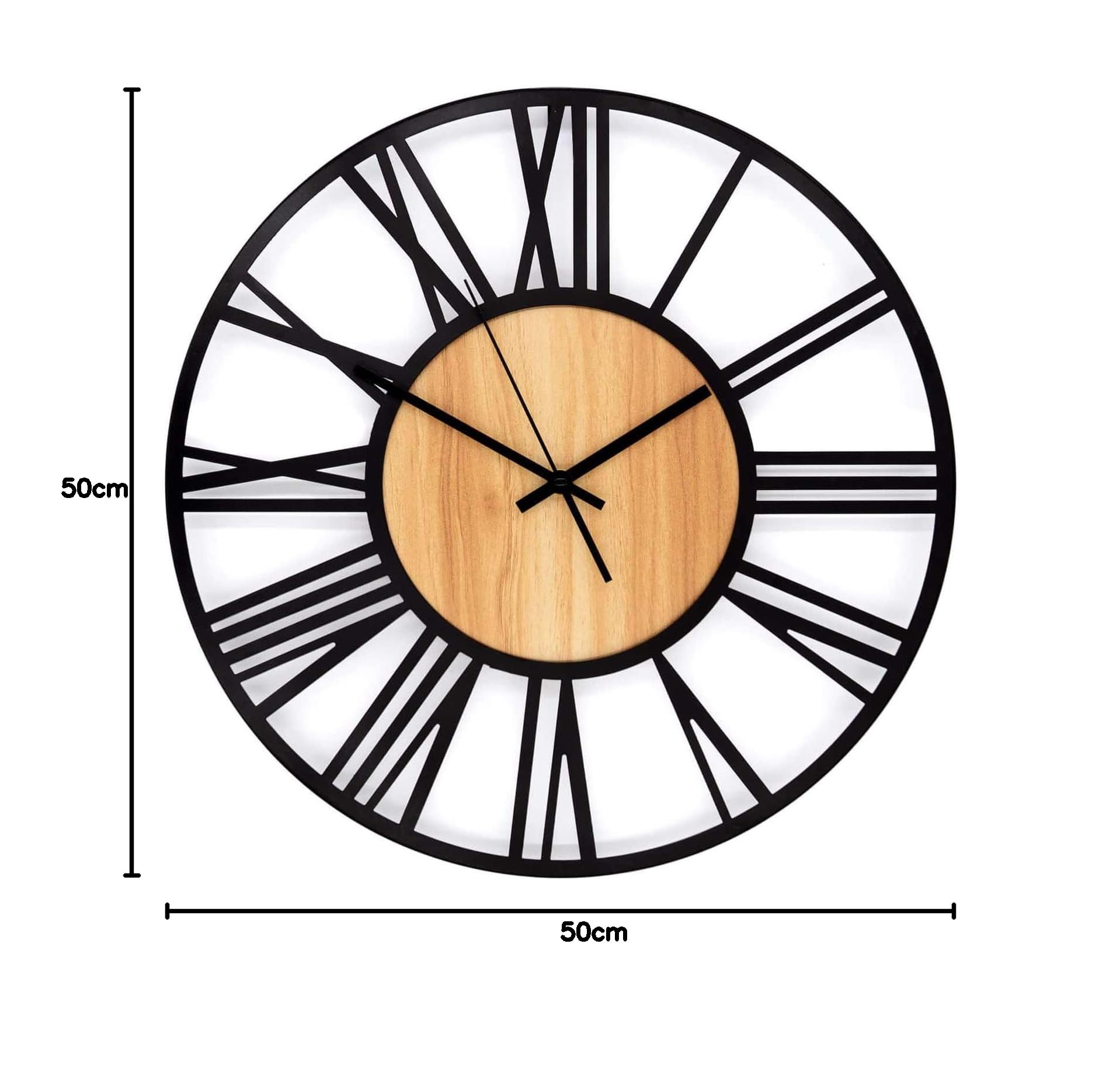 K&L Wall Art Reloj de pared grande de 50 cm, XL, de madera, industrial, de metal, estilo vintage, silencioso, movimiento de cuarzo, sin ruido de tictac