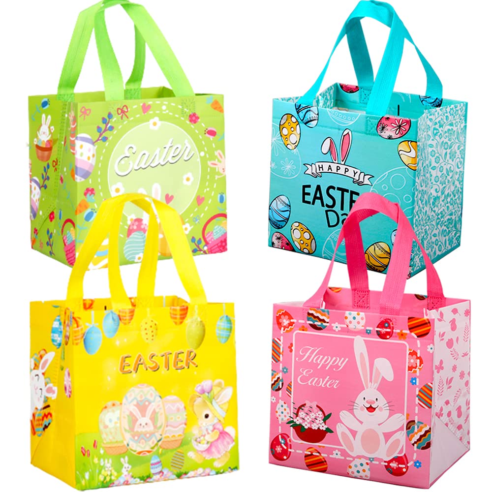 YOOYEH Easter Tote Bags, Easter Egg Hunt Bags with Handle Non- Waven Gift Bags Easter Bags for Gifts Wrapping, Egg Hunt, Easter Party Supplies