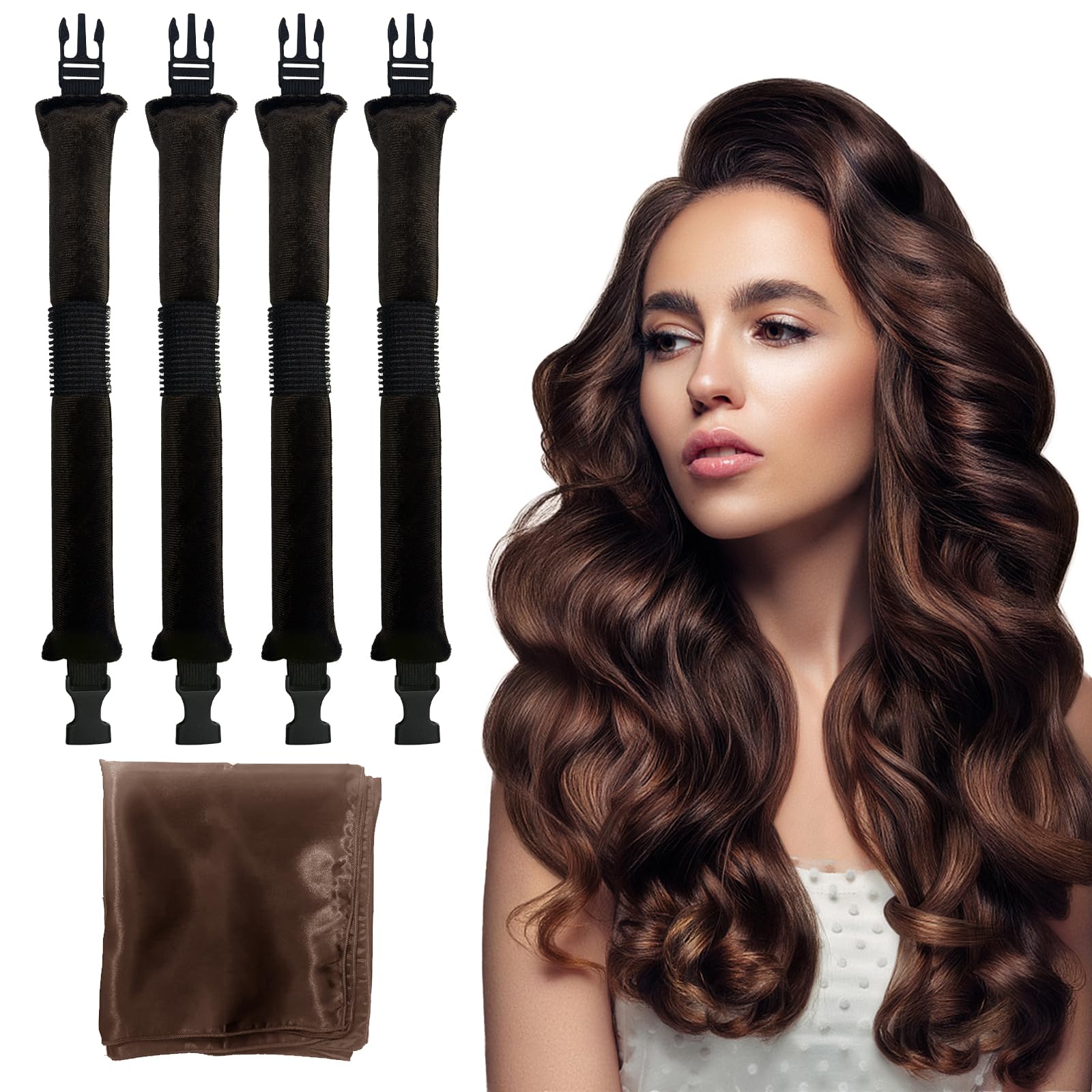 Photo 1 of HAIOLORPRO Heatless Hair Curler Velvet, Heatless Curls Overnight Hair Curlers to Sleep in, Overnight Rods Heatless Curls for Short Long Hair All Hair Types Styling Tools-4PCS Brown