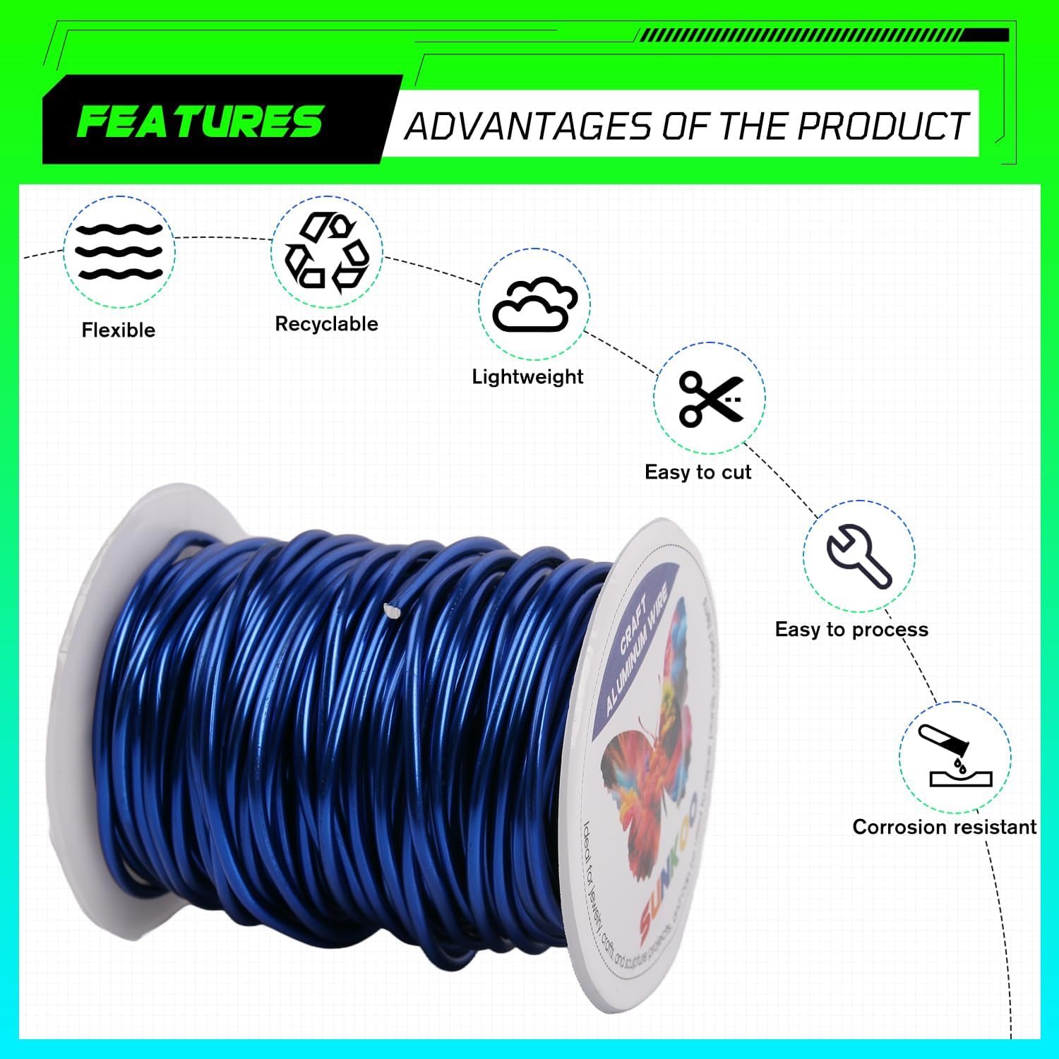 Sunkoo 10 Gauge 2.5mm Sapphire Blue Aluminium Craft Wire,65.6Ft Bendable Wire for Jewellery Making Sculpting, Floristry - Image 4