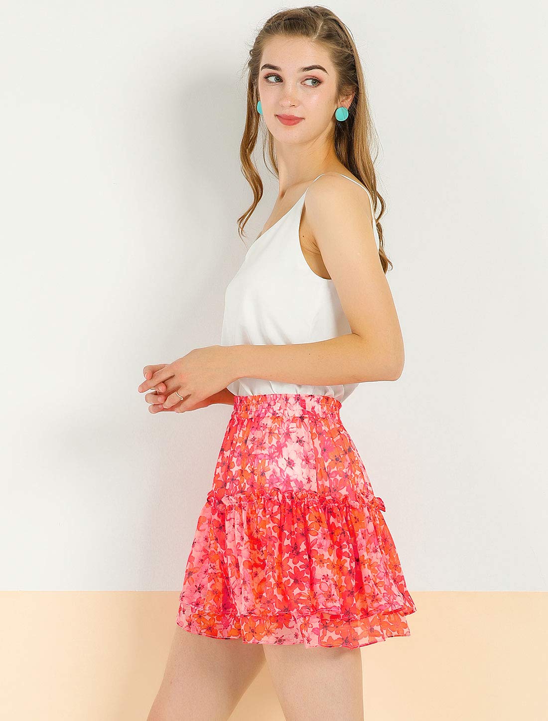 Allegra K Mini Jupe d'été à Volants Taille Haute pour Femme