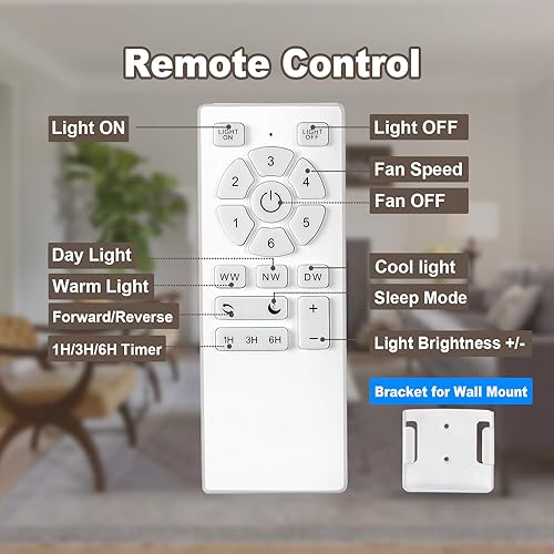 Miniatura 9 de Ventiladores de techo de 52 pulgadas con luces y control remoto, ventilador de techo blanco de montaje empotrado para dormitorio, sala de estar