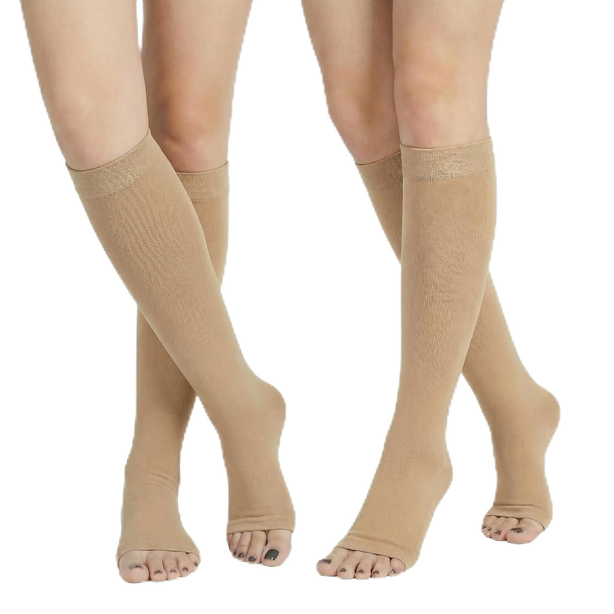 23-32 mmHg Ohne Spitze Kompressionsstrümpfe für Damen & Herren,Medizinische Stützstrümpfe Klasse 2 für Flug Reise Alltag Schwangerschaft Krampfadern.AtmungsaktiveThrombosestrümpfe mit offenen Zehen