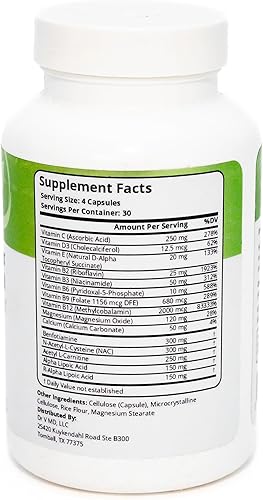 Miniatura 7 de Control de nervios Suplemento para ojos, manos y pies con ácido alfa lipoico 300 mg (ALA), benfotiamina, NAC, acetil L-carnitina y complejo de