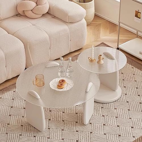 Mesa de centro de vidrio templado transparente, mesa auxiliar redonda moderna con base gruesa, mesa de té de vidrio pequeña para sala de estar,