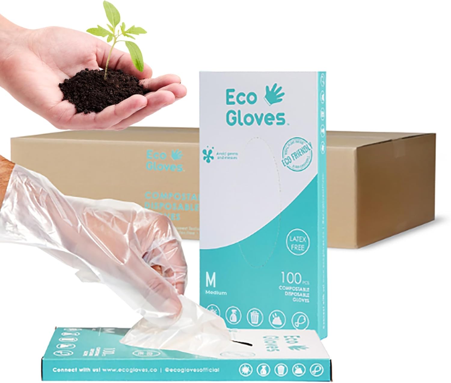 Eco Gloves Plant-Based Compostable Eco-friendly Gloves for Food Prep & Cleaning (Medium Case)