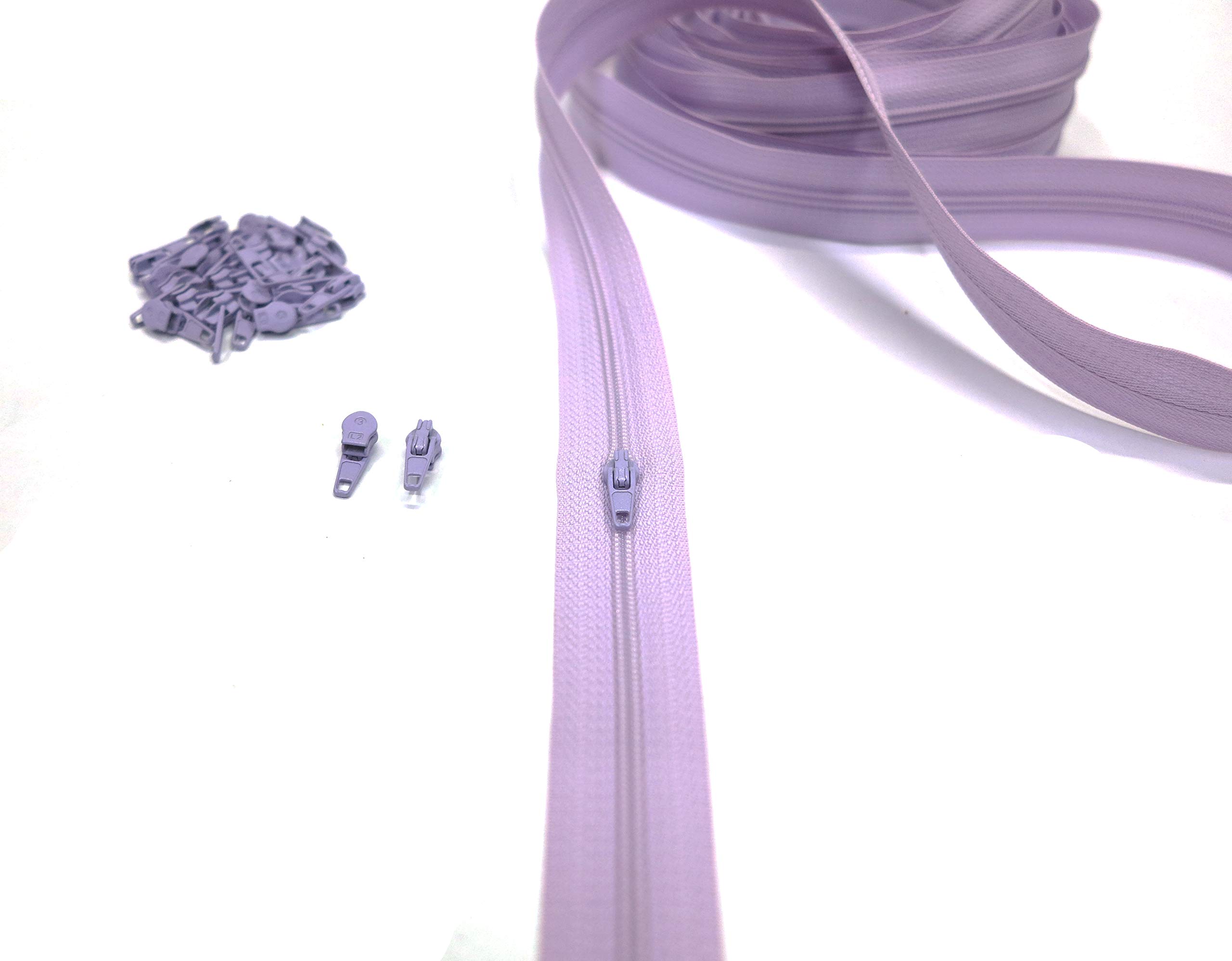 Nylon Reissverschluss, Kontinuierliche Spirale, Zipper aus Metall,7 Verschiedene Laengen, Schliessglieder 4 mm, 100% Polyester, Made in Italy (Lilla, 80 m + 200 Zipper)