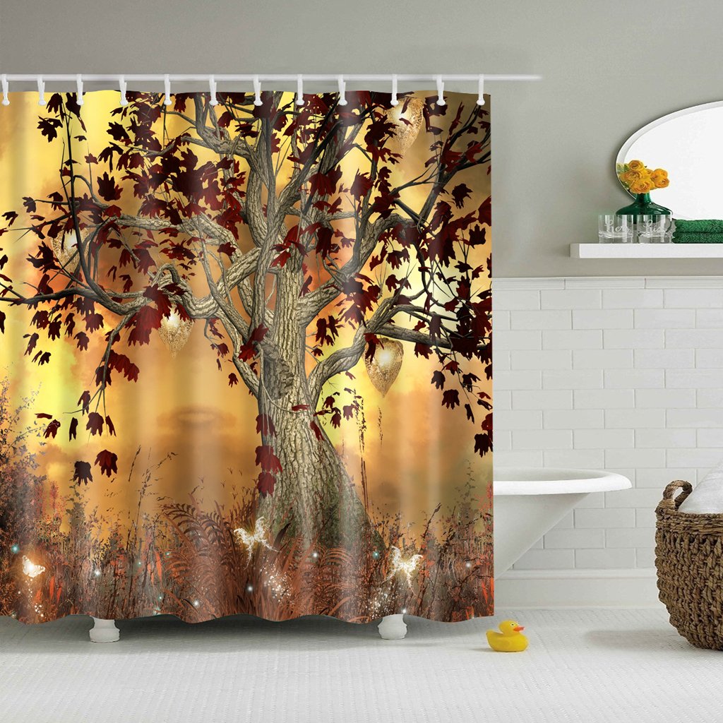 StoneMaxi 180x180cm Bathroom Shower Curtain, 100% Polyester Fabric Waterproof Anti-Mould Proof Mildew Resistant, Washable, Quick-Drying, with 12 Pcs Hooks (72 x 72 Inch) (Maple Tree)