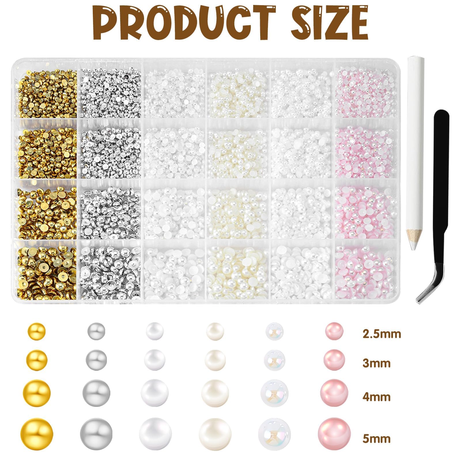 Lot de 10 000 perles à ongles plates, 6 couleurs et 4 tailles, avec pince à épiler pour manucure, décoration de chaussures et accessoires de loisirs créatifs.