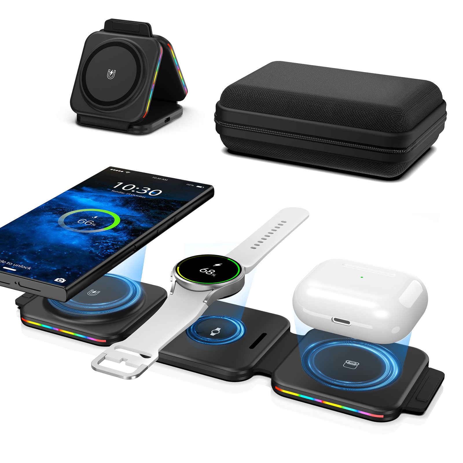 Wireless Charger for Samsung Charging Station for Samsung Galaxy S25 Ultra/S24 Ultra/S23/Galaxy Bud Pro, Foldable 3 in 1 Android Charging Station,