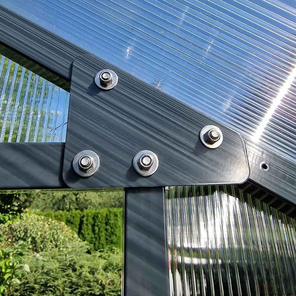 Serre de Jardin 18m² | Polycarbonate 6x3m | Profilé Gris Anthracite | Deux Portes