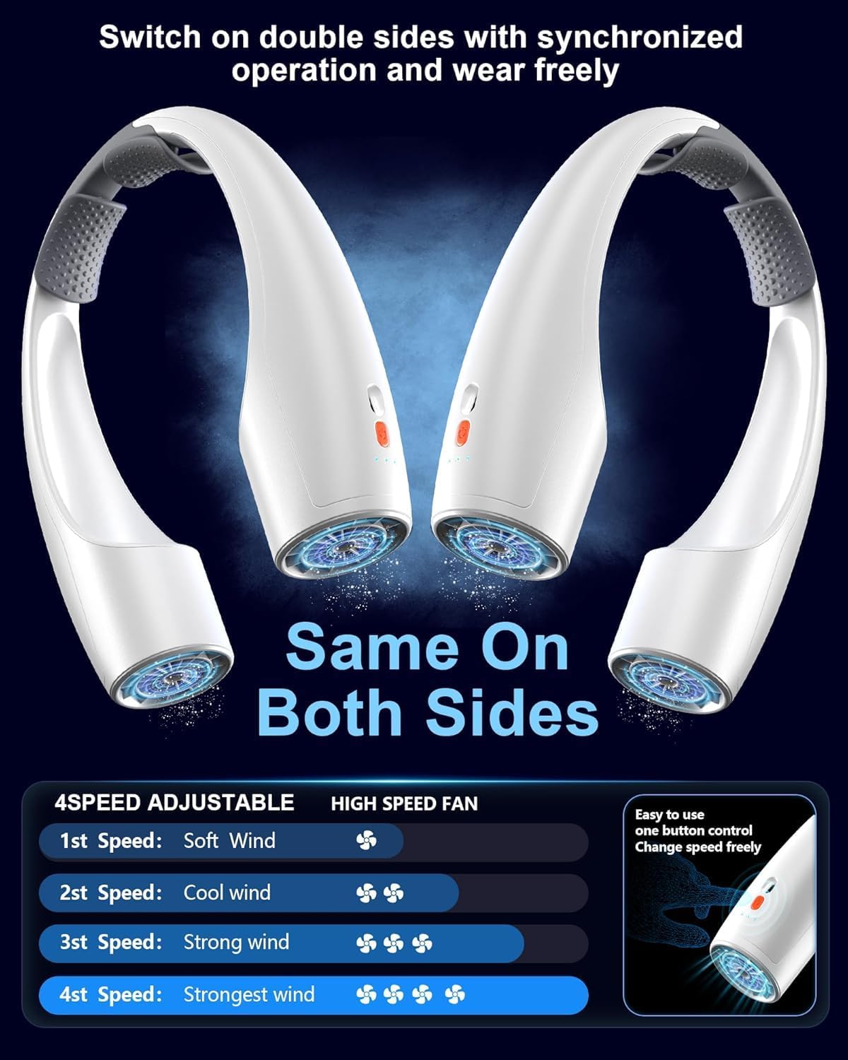 AI Neck Fan, 4 Speeds Adjustable Portable Personal Fan Rechargeable, 4000 mAh Battery Faster Cooling, Ultra Quiet for Home, Office, Travel, Outdoor