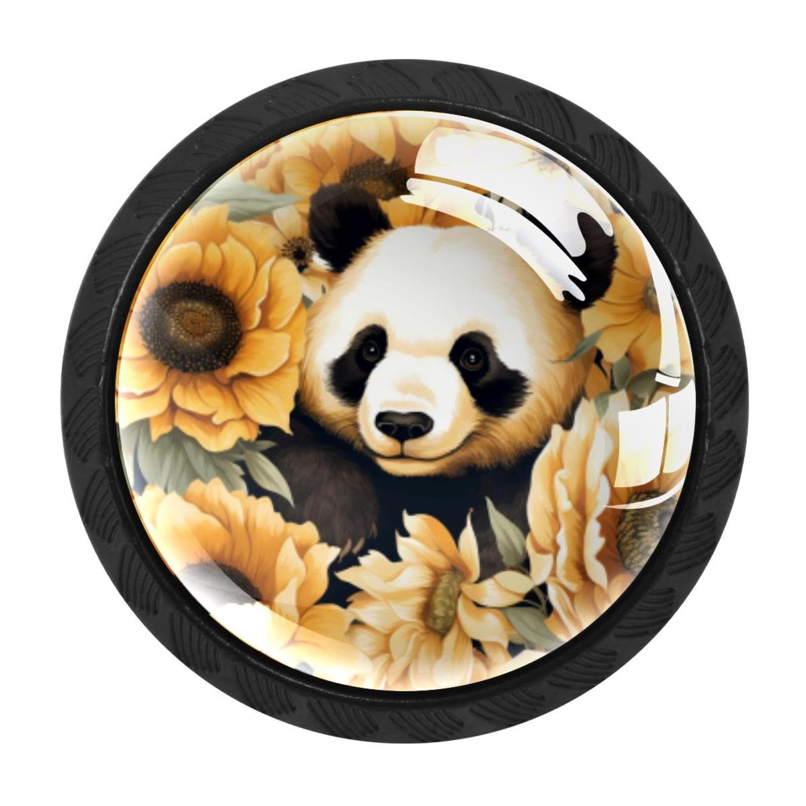 CHENZZZZ 4 Pieces Panda Sunflower Kitchen Cabinet Knobs Drawer Knobs Dresser Knobs Black Knobs Drawer Pulls Dresser Drawer Handles Knobs for Dresser Drawers