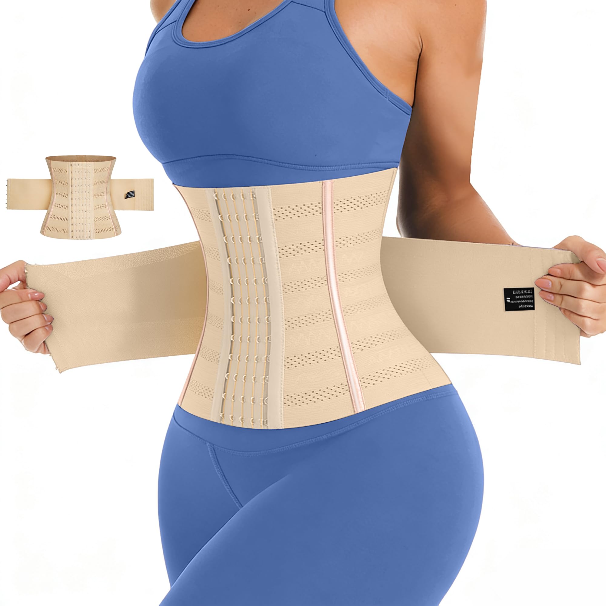 JXCTNNU Waist Trimmers Waist Trainer Belt Adjustable Belt Workout Belly Band Sports Girdles for Women Men Body Shaper (Beige, S (48-56kg)) â image 1