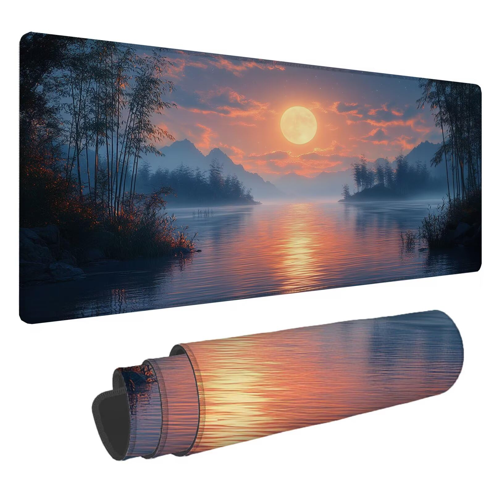 Bambusowa leśna podkładka pod mysz XXL jezioro 1000 x 500 x 4 mm podkładka pod mysz dla graczy, podkładka pod mysz do laptopa, podkładka pod mysz i mysz do laptopa, podkładka pod mysz i klawiaturę A