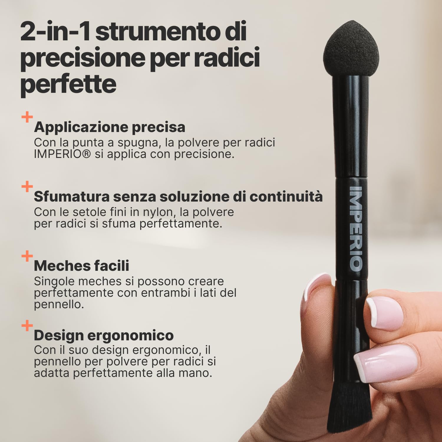 IMPERIO 2in1 pennello per polvere capelli per applicazione precisa e sfumatura di polvere per radici e per ricreare ciocche di capelli (L'Originale)