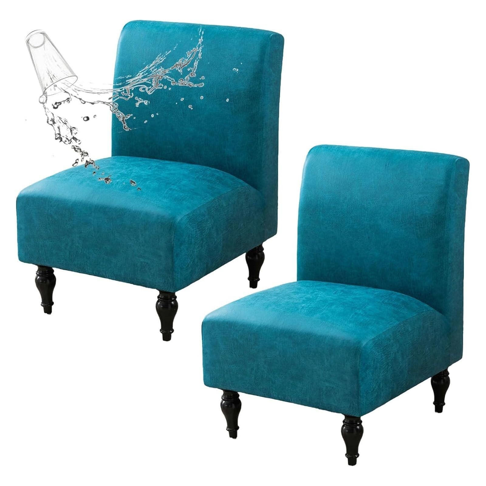 NMVAWIPT Waterproof Armless Accent Chair Slipcover - Faux Leather Slipper Cover With Elastic Bottom(2#,2pcs)