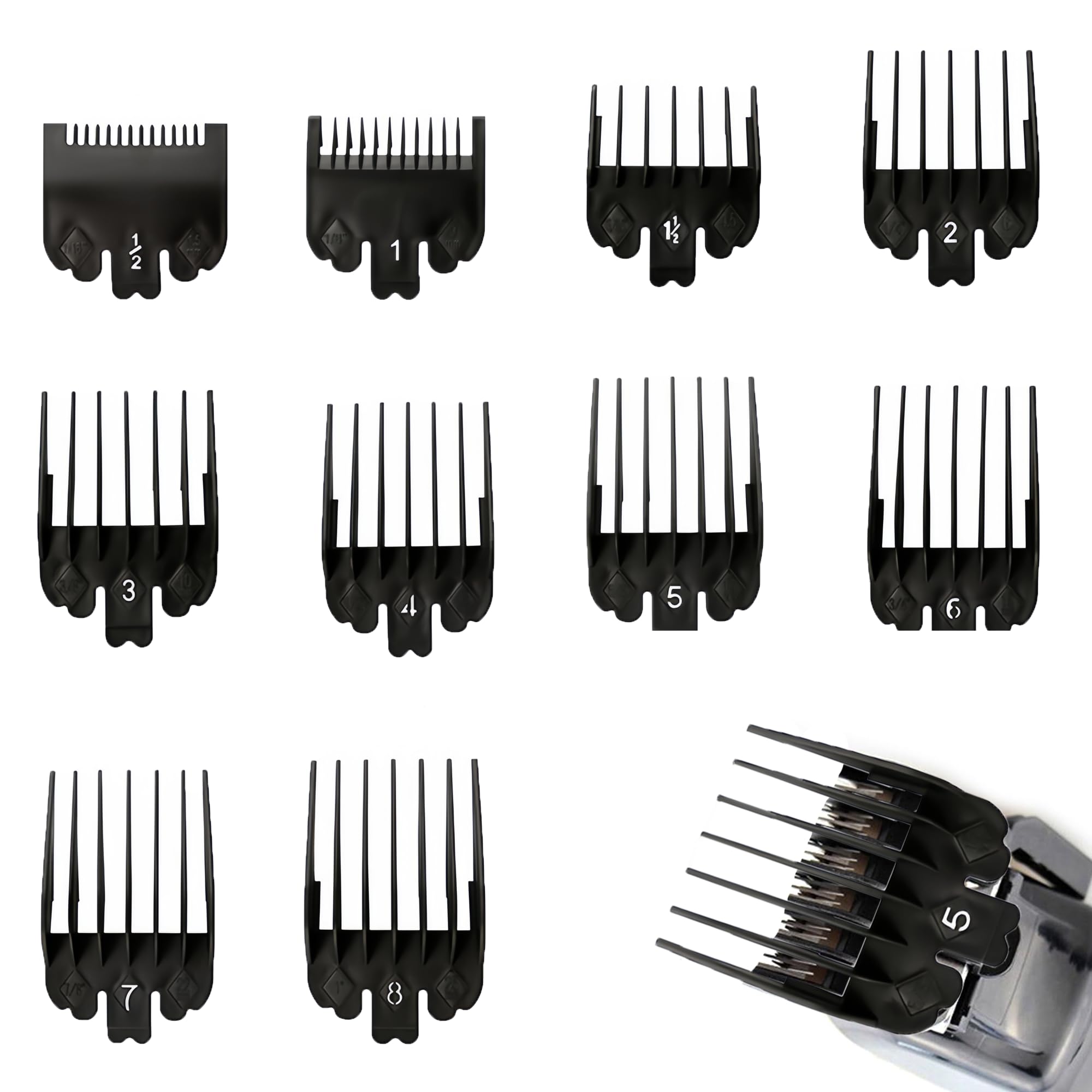 10 Pcs Hair Clipper Guards Set,Clipper Guards for Wahl Replacement Accessories of Different Sizes,Universal Replacement Hair Clippers Limit Comb Set for Wahl and Most Clippers (Black)