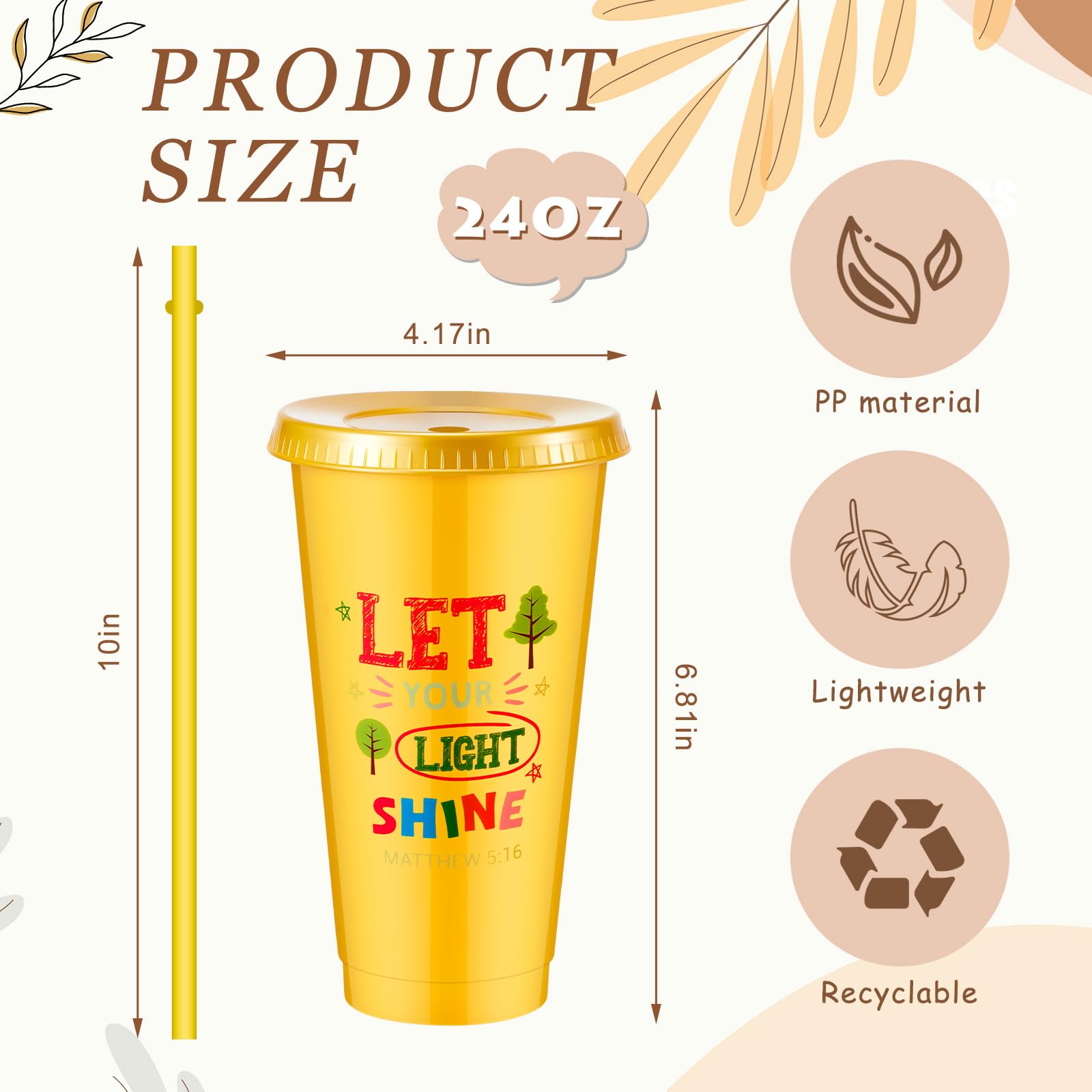 Uiifan Lot de 30 gobelets chrétiens en plastique avec couvercles et paille - 710 ml - Cadeaux chrétiens inspirants pour enfants, Noël, dimanche, école, fête religieuse