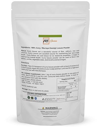 Miniatura 2 de mGanna Hojas de curry 100% naturalespolvo Murraya Koenigii para piel, cabello y salud, 0.5 libras  227 GMS