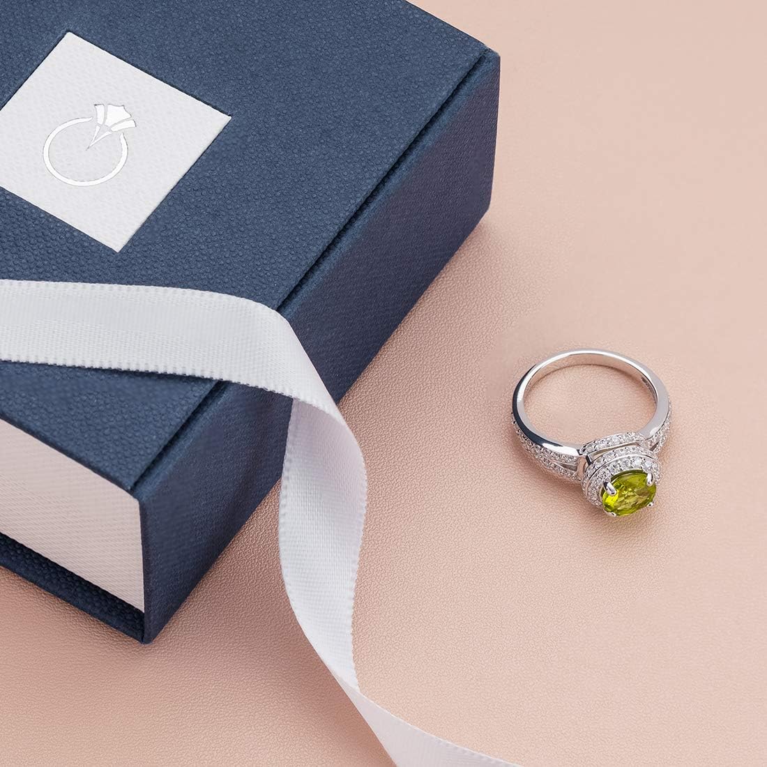 PEORA Peridot Ring for Women 925 Sterling Silver, Vintage Halo Design, Natural Gemstone, 1.25 Round Shape 7mm, Sizes 5 to 9