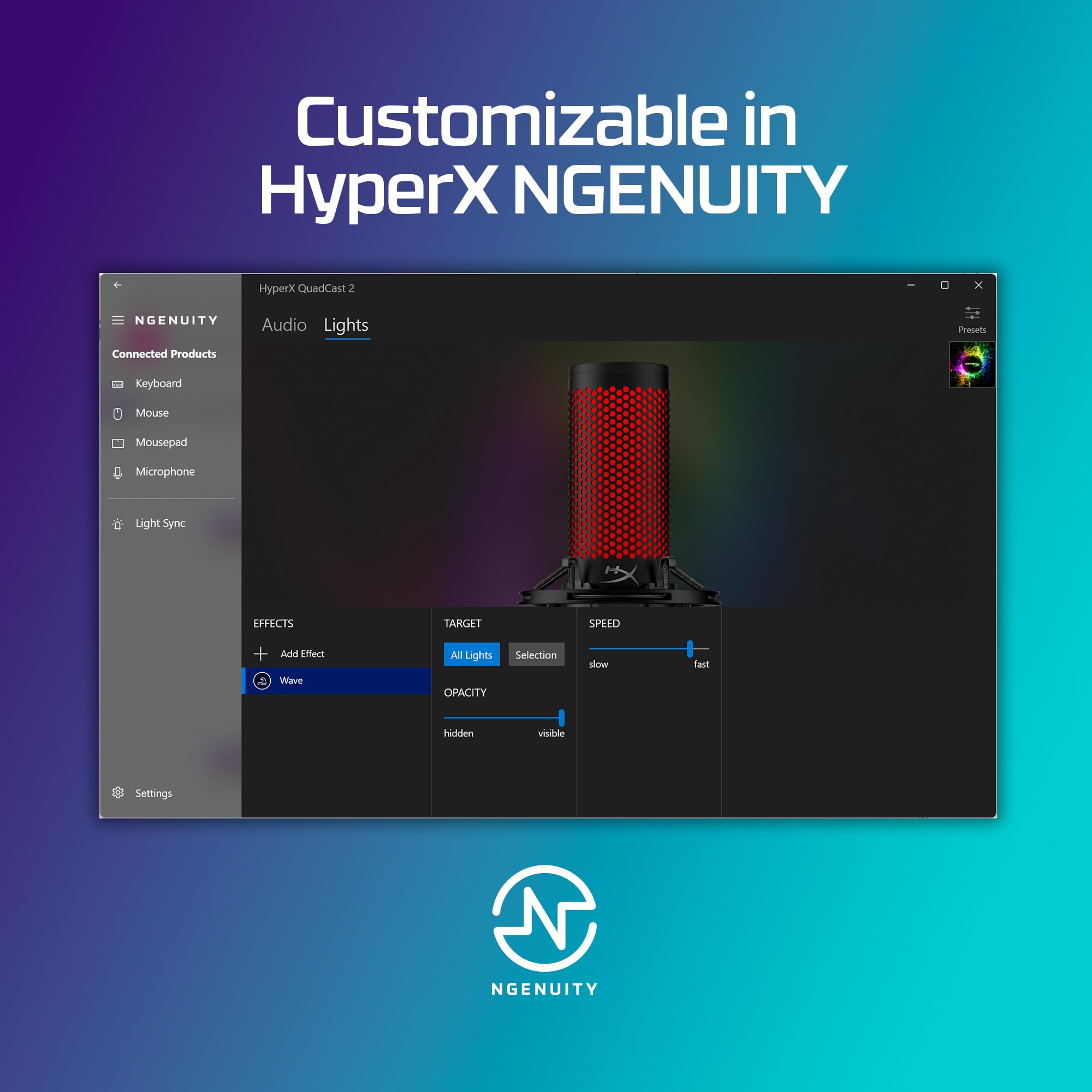 HyperX Quadcast 2 Frost mikrofon USB do gier, strumieniowania, podcastu, czterech wzorów biegunowych, kontroli, LED, antywibracyjny, do PC, PS4, PS5 i Mac, biały i niebieski