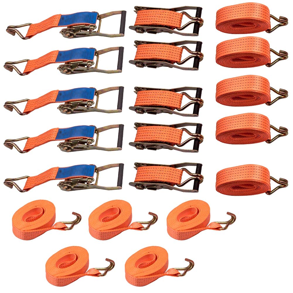 10 Stück 5000kg 6m Spanngurte mit Ratsche 2 teilig zweiteilig mit Haken Ratschengurt Zurrgurte 50mm 5000 daN 5t für die professionelle Ladungssicherung (6M, 5T)