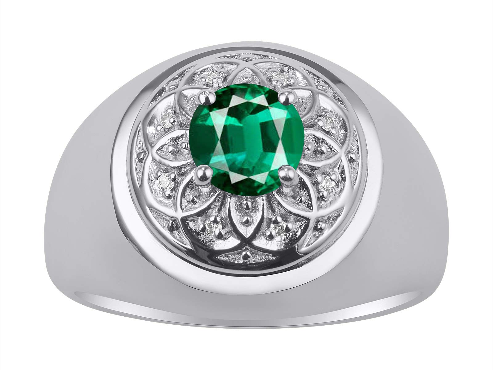 RYLOS Classic Gypsy Design With Round Green Emerald & Diamond Ring - May Birthstone