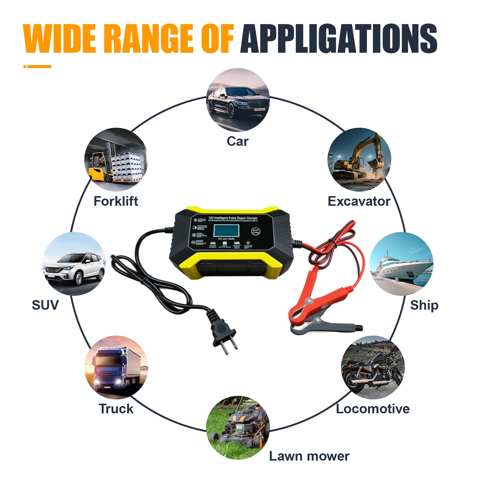 Chargeur de batterie de voiture 12 V 6 A, chargeur intelligent et mainteneur avec écran LCD et compensation de température, chargeurs portables universels pour voiture, camion, SUV, ATV