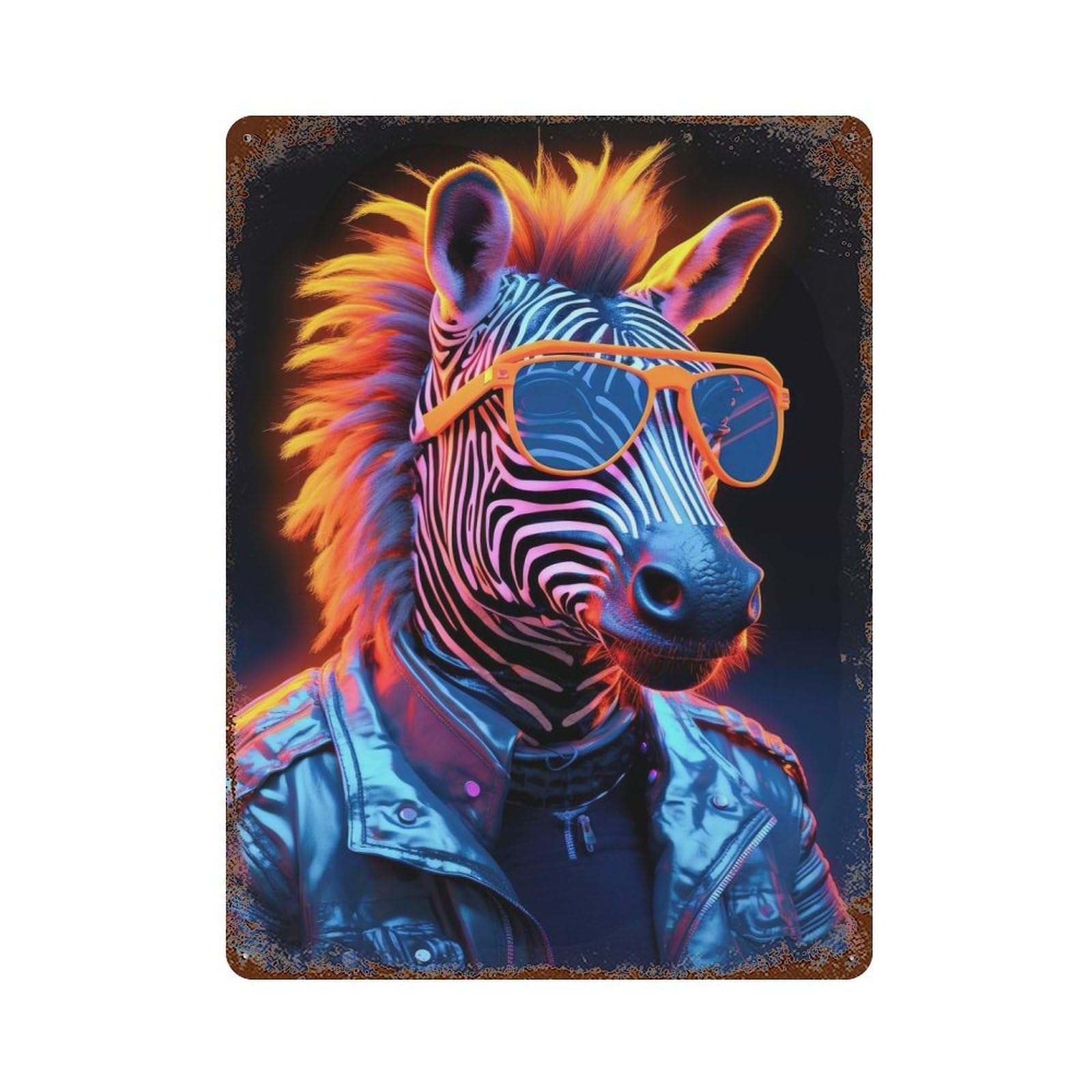 Rusty Metal Tin Sign with Zebra 01 Neon Design 15.7"x11.8", for Shed, Workshop And Garage Wall Decor, Classic Wall Plaque