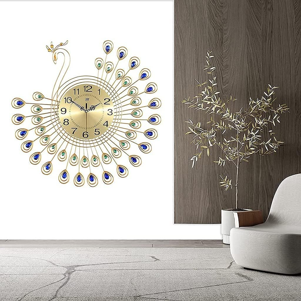 Peacock Wall Clock， Large Arabic Numeral Silent Decorative Clock Without Ticking Sound for Indoor and Outdoor Garden Living Room