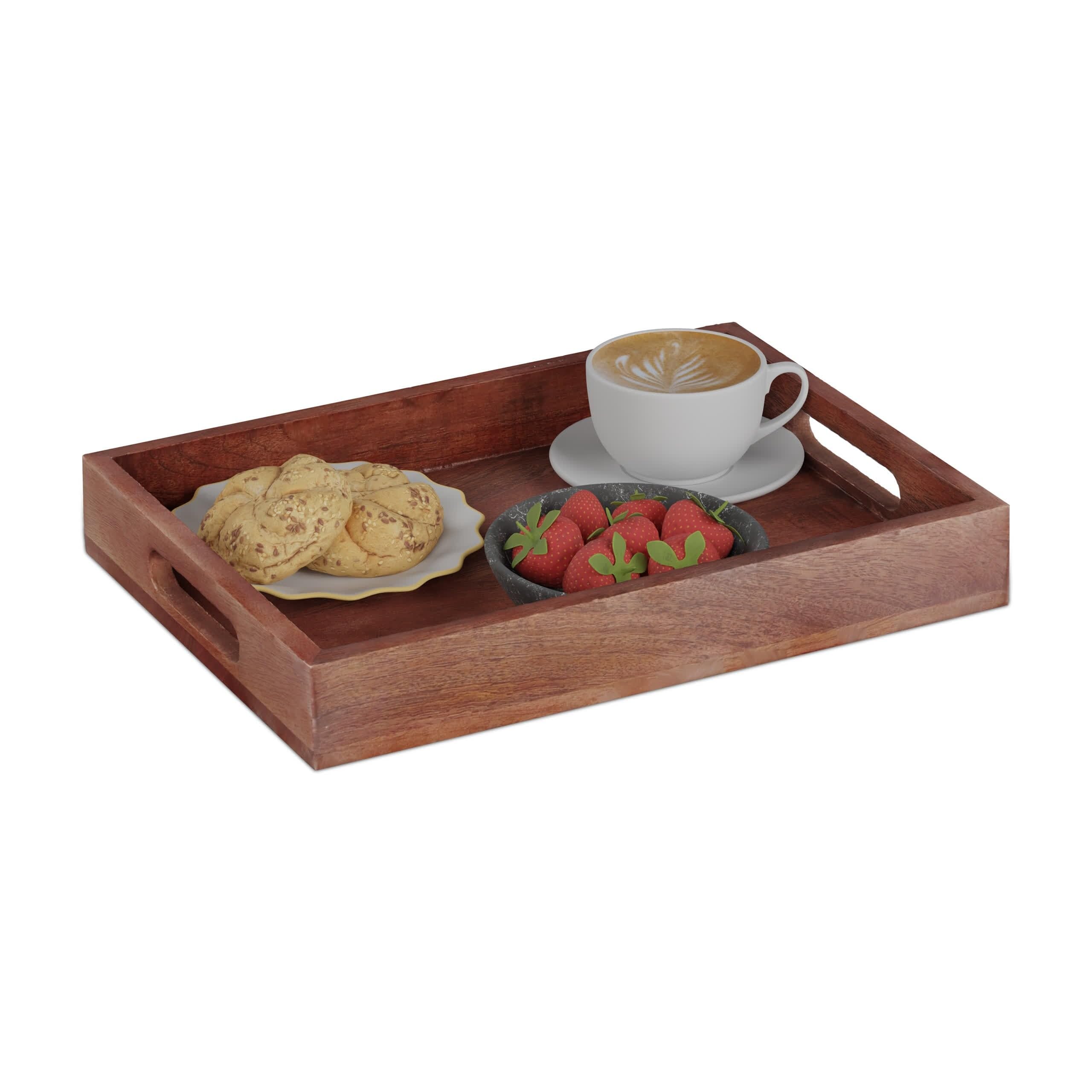 Plateau de service Relaxdays en bois de manguier marron HLP 5 x 36 x 26 cm
