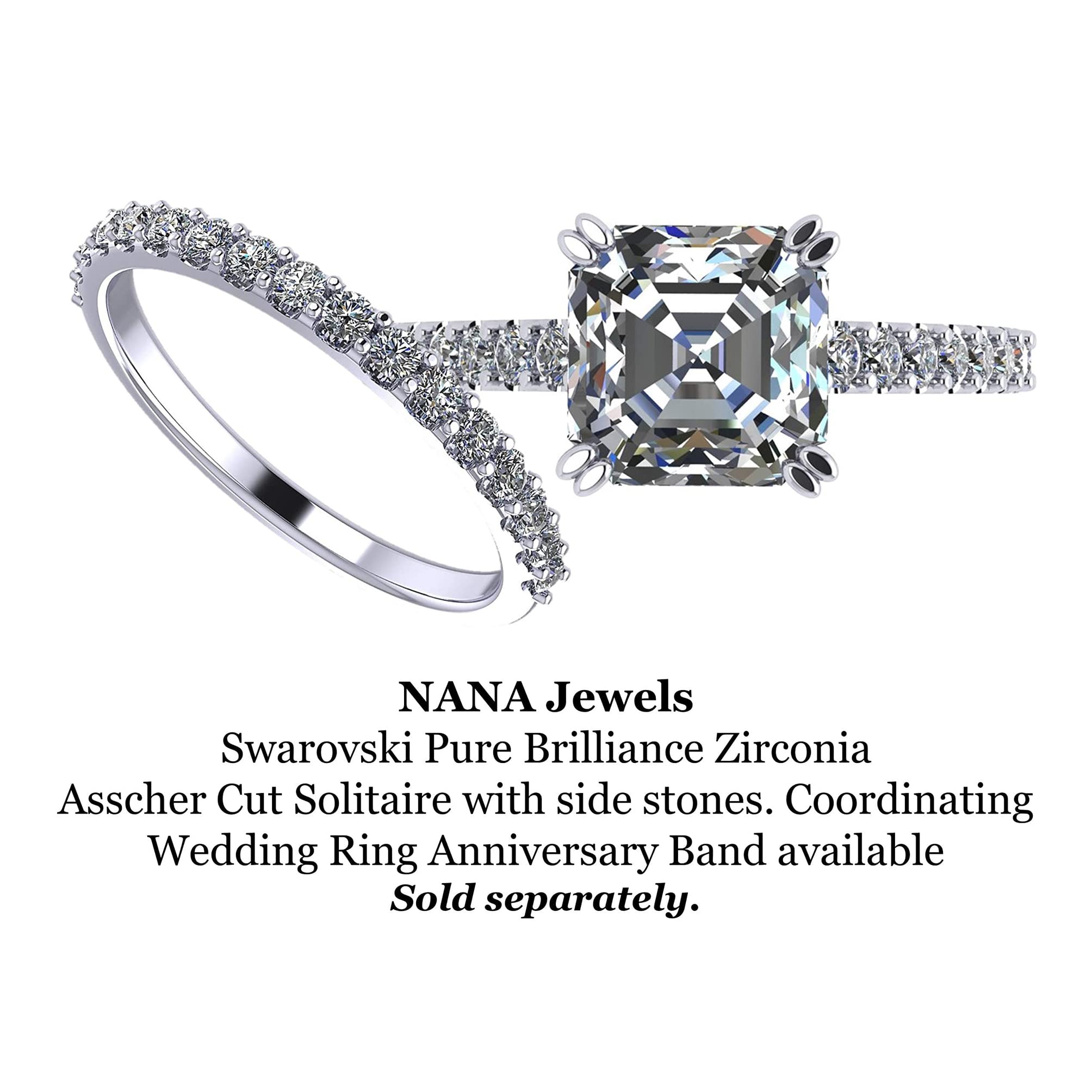 Anillo de compromiso con solitario con catedral Asscher de 2.00 quilates con circonita pura brillante-plata de 10 quilates o oro de 14 k, Circonita, Platino, Oro, Blanco, Plata, Zirconia 4