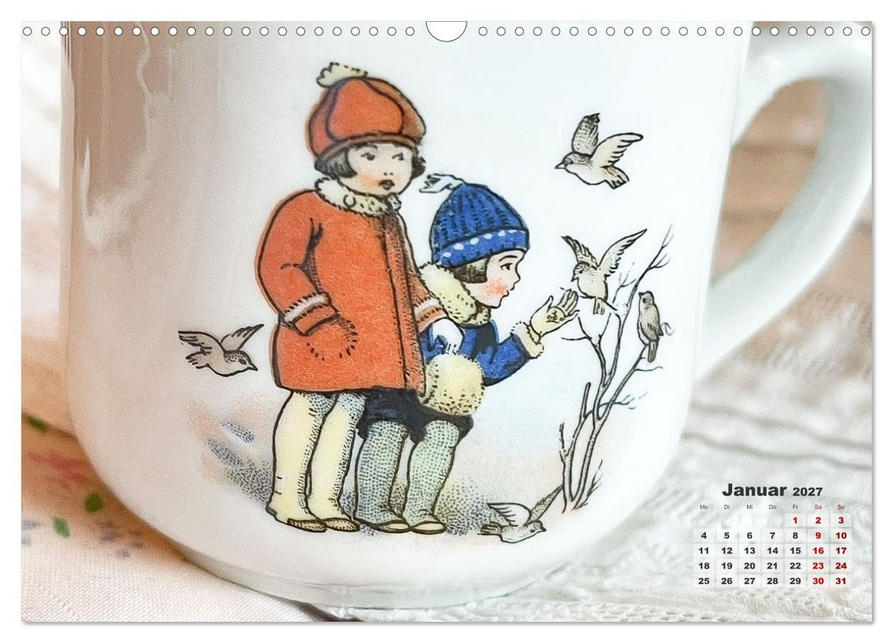 CALVENDO - Kinderszenen auf altem Puppengeschirr (Wandkalender 2027 DIN A3 quer), Monatskalender: Die auf antikes Porzellan gemalten Kinderbilder zeigen den Ideenreichtum und die beeindruckende Genaui