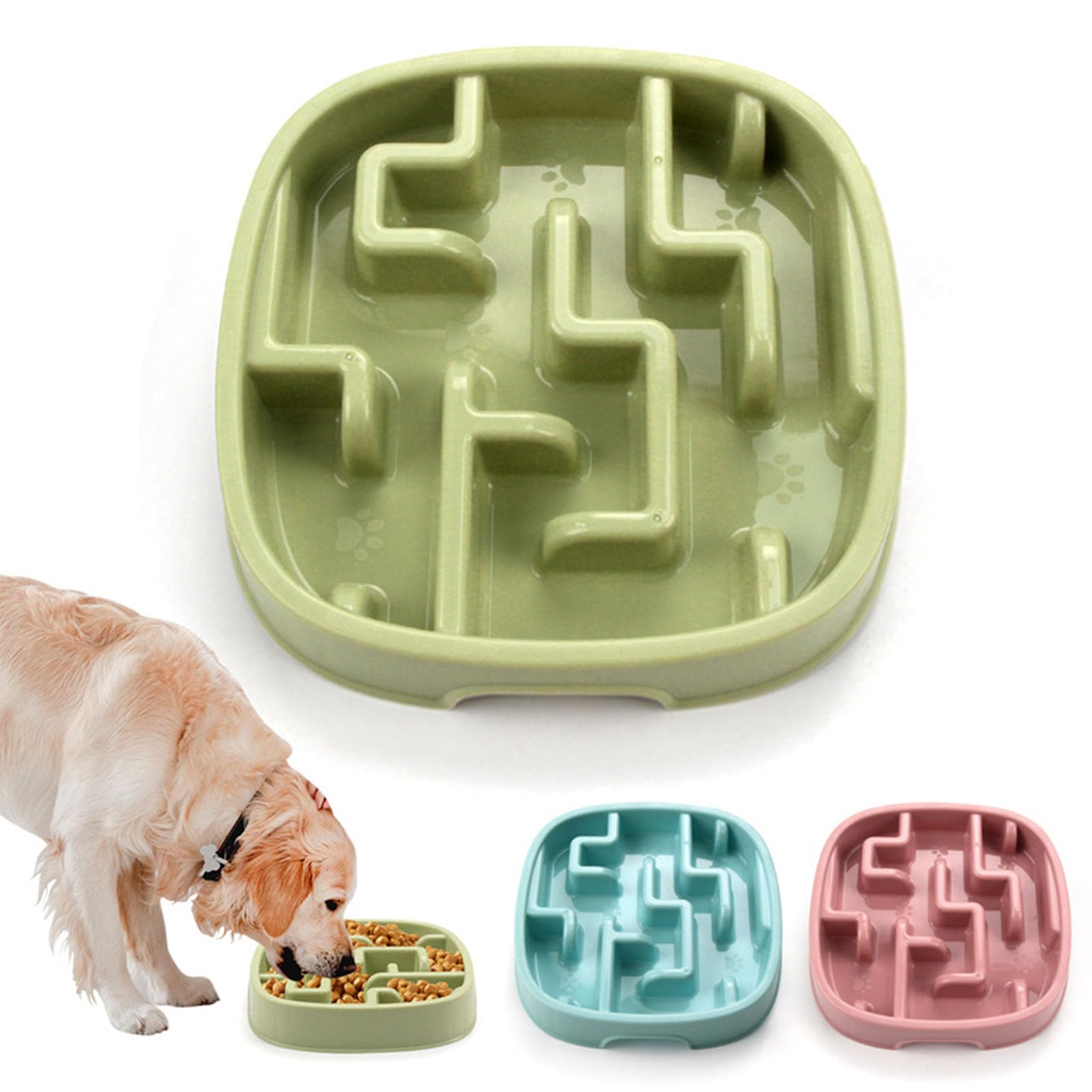 Cuenco de alimentación lenta antideslizante para gatos y perros pequeños, plato fácil de comida para mascotas PP