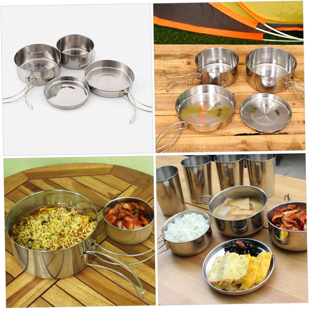 BESPORTBLE Outdoor Camping Cookware Stainless Steel Pot Pan Long Handle Picnic Supplies