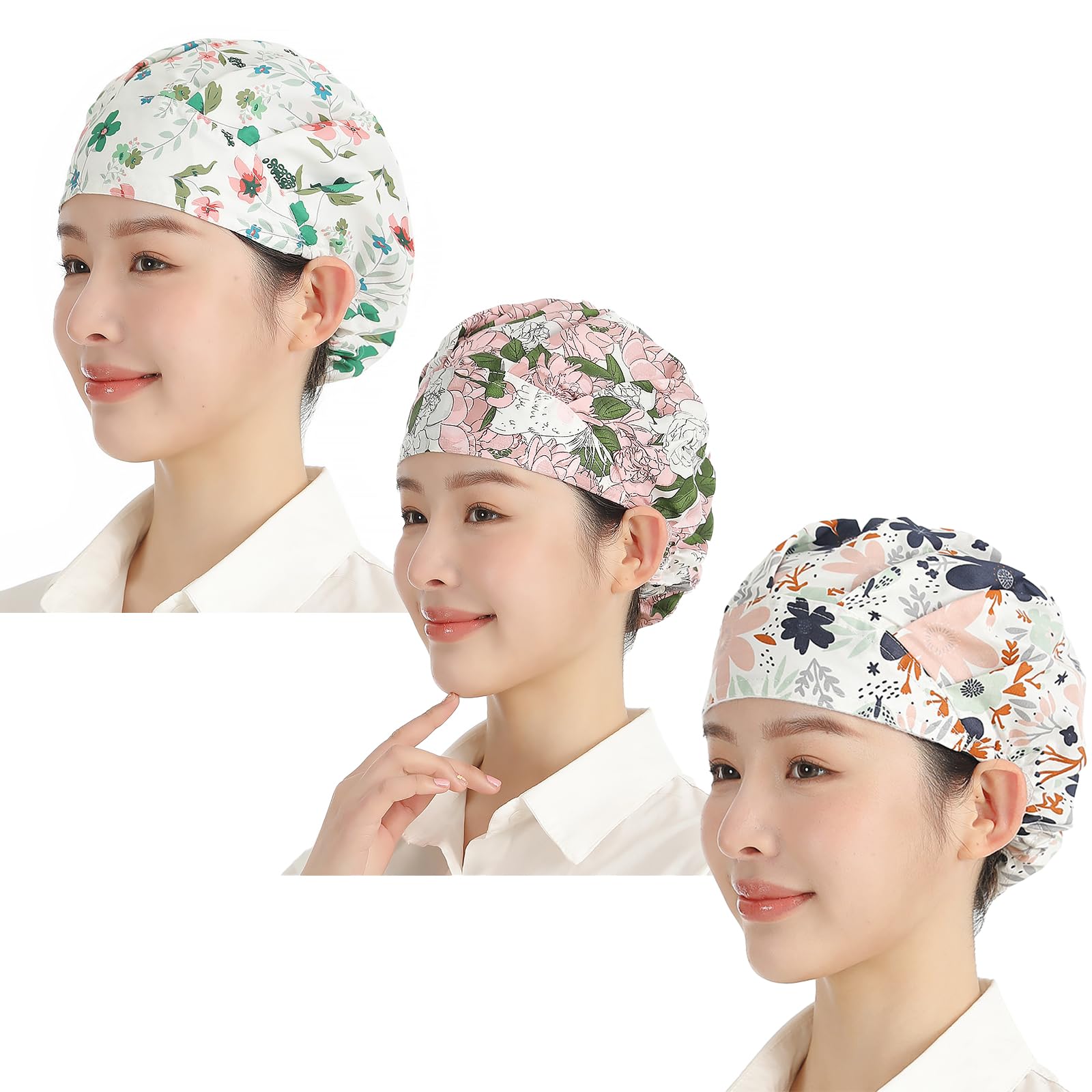 3 Pièces casquette femme Calot Chirurgien Femme Chapeaux de Travail avec Noués à Dos Sweatband Chapeau Réglable Capuche Casquette Queue Cheval Calot Chirurgien Cuisine Couverture Homme Femme
