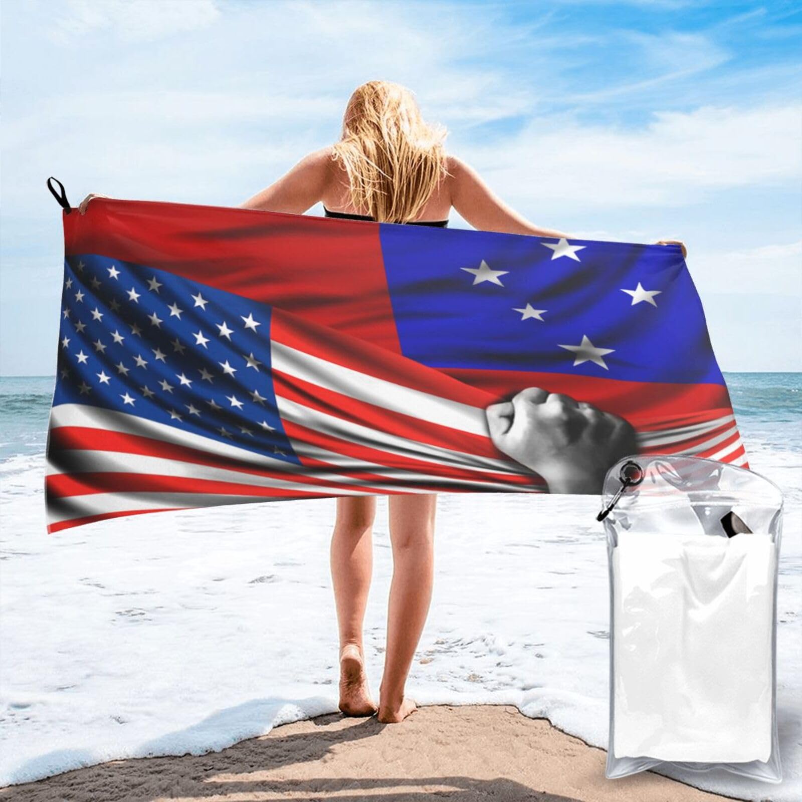 HACXZ Beach Towel America Flag and Samoa Samoan Flag Microfiber Beach Towel Lightweight Absorbent 27.5"X55"