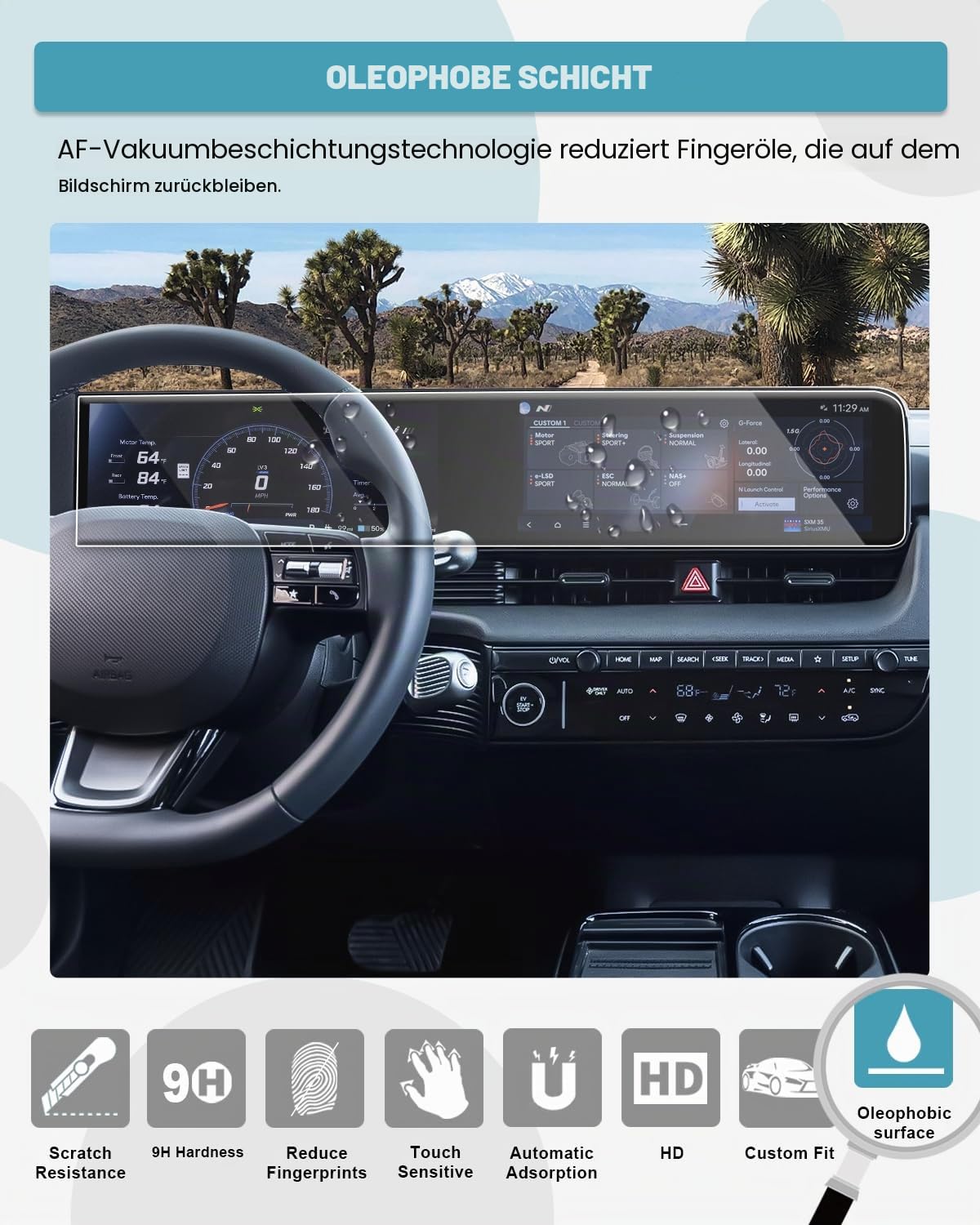 CDEFG Kompatibel mit Hyundai Ioniq 5 N 2025 Facelift Navigation Schutzfolie Tempered Glas Kratzfest 12,3 Zoll GPS Displayschutzfolie Auto Folie Ioniq 5 N Zubehör